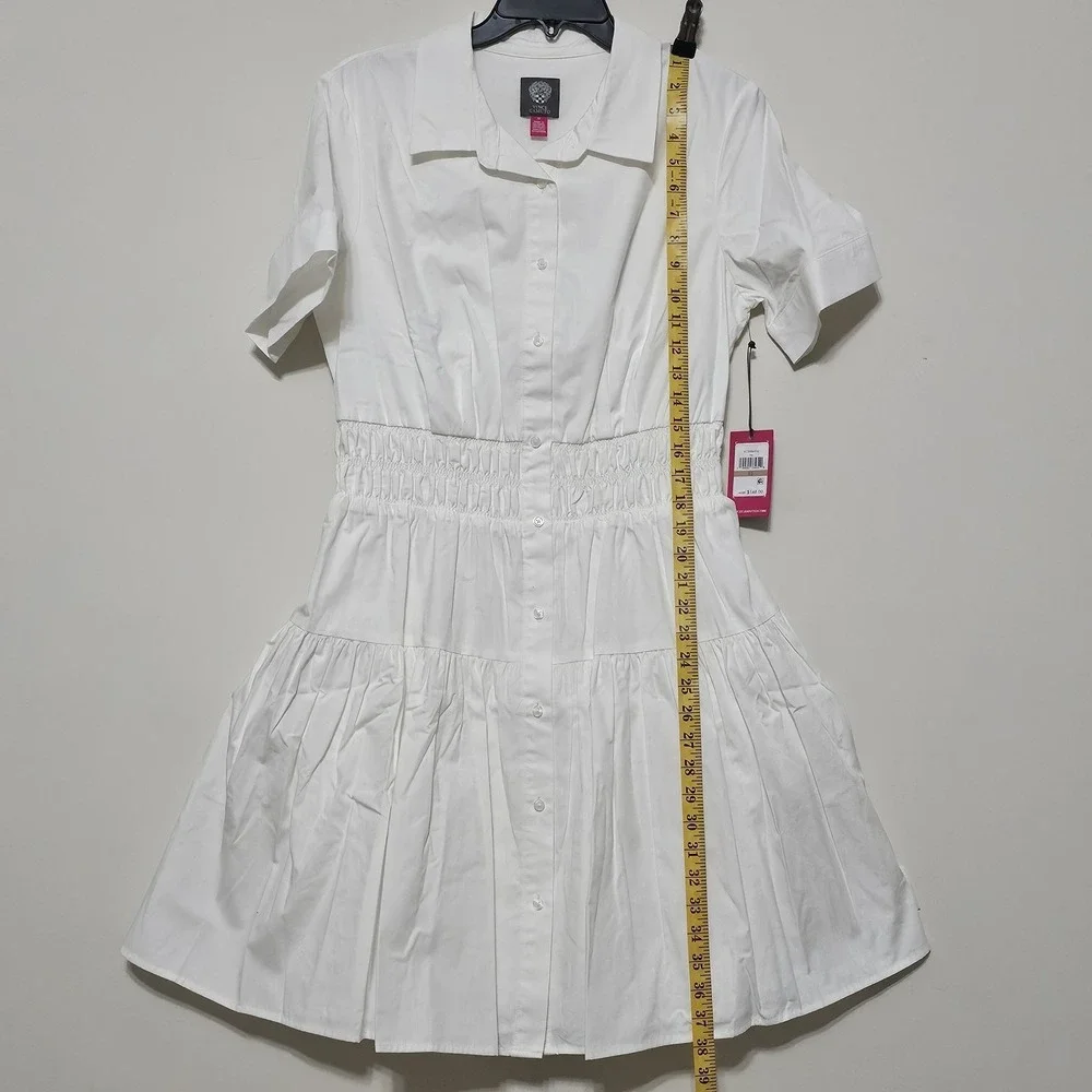 Vince Camuto Women Shirt Dress Size 12 Fit Large New White Elastic Waist Button - Picture 5 of 15